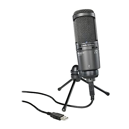 Audio-Technica AT2020USB+ Cardioid Condenser USB Microphone, with Built-in Headphone Jack & Volume Control, Perfect for Content Creators (Black)