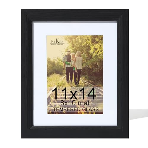 KTKDE 11x14 Picture Frame Real Glass, Display Pictures 8x10 with Mat or 11x14 Without Mat, Modern Style Wood Composite Frame,Gallery Wall Frame Wooden Black ，best gift