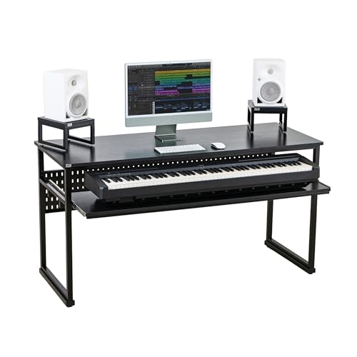 LYYL Music Studio Desk with Keyboard Tray and Height Adjustment Bracket, for Full 88 Keys (Music Producer Desk) (Black, 88 Keys)
