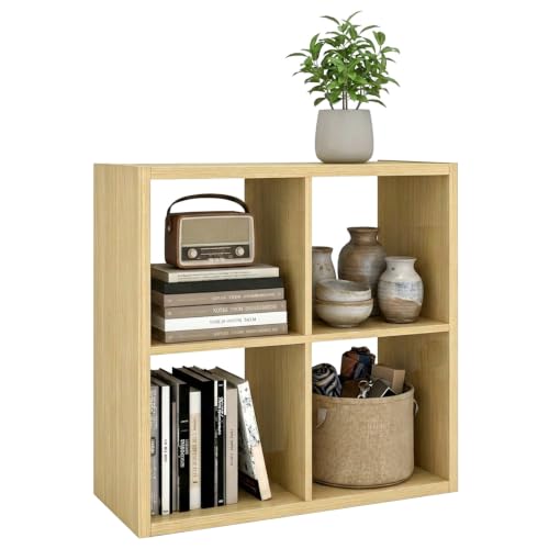Endearing Limons【2026 Wooden Thick Border】 4 Cube Shelf Storage Organizer with Anti-Tipping Kits + Reversible Open Back Bookcase (11 * 11 Unit Cell Oak)