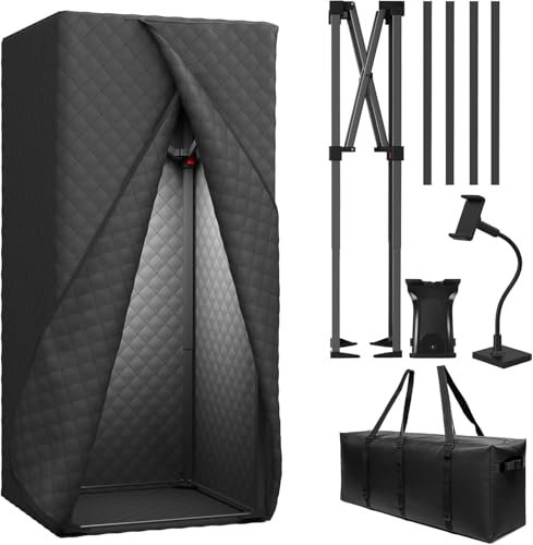 Portable Vocal Booth – Soundproof Portable Recording Booth for Echo-Free Vocals, Home Recording Booth with Travel Bag for Voiceovers, Podcasts & Music (Black)