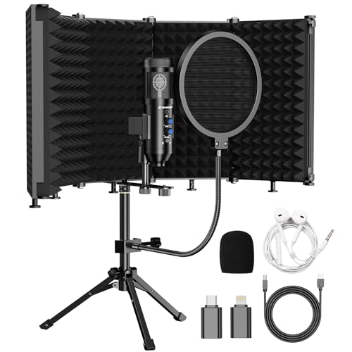 Dejasound Upgraded Studio Recording Microphone with Isolation Shield & Pop Filter - Music Condenser Mic for Podcasting, Singing, Home Studio - Sound for PC, Laptop, Smartphone