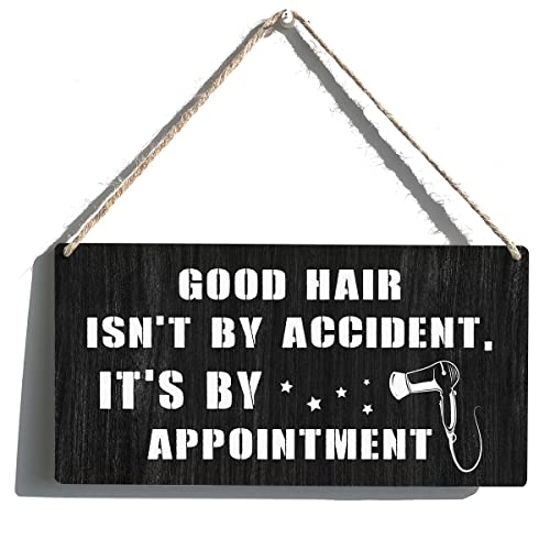 Qious Hair Stylist Sign Gift Farmhouse Good Hair isn't By Accident Wooden Hanging Sign Plaque Rustic Wall Art Decor for Home Beauty Shop Decoration 12 x 6 Inches