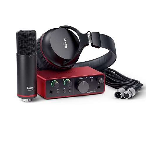 Focusrite Scarlett Solo Studio 4th Gen USB Audio Interface Bundle for the Songwriter, Guitarist or Vocalist with Condenser Microphone and Headphones for Recording, Songwriting, and Podcasting