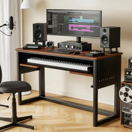 61 Key Music Studio Desk, 47.2" Recording Desk with Sliding Keyboard Tray