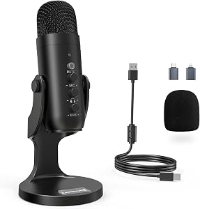 ZealSound Podcast Microphone for PC, Noise Cancellation USB Mic with Gain, Volume Adjustme