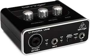 Behringer U-PHORIA UM2 Audiophile 2x2 USB Audio Interface with XENYX Mic Preamplifier | for Recording Micropho