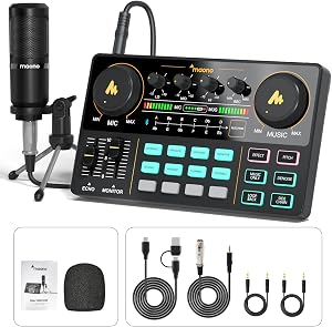 MAONO Podcast Equipment Bundle Audio mixer All-in-One Podcast Production Studio with 3.5mm Microphone for Live