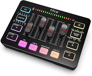 FIFINE Gaming Audio Mixer, Streaming RGB PC Mixer with XLR Microphone Interface, Individua