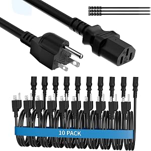 Adoreen Computer TV Monitor Replacement Power Cord 4 Ft/10 Pack, 3-Prong AC Universal Powe