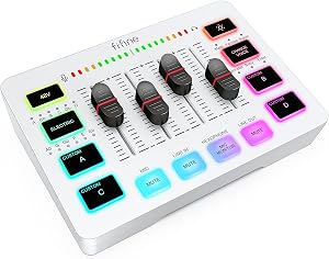 FIFINE Audio Mixer, Gaming Streaming PC Mixer with Slider Fader, XLR Microphone Interface,