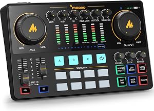 MAONO Audio Interface, MaonoCaster 10-Channel Podcast mixer with Pro-preamp, 48V Phantom Power, Bluetooth, 11 