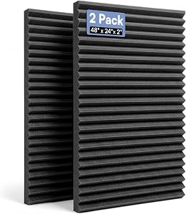 GUERRI 2 Pack Large Acoustic Foam Panels 48" x 24" x 2" Wedge Design Sound 