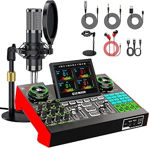 Podcast Microphone Bundle with Live Sound Board Audio Mixer, Podcast Equipment Bundle with
